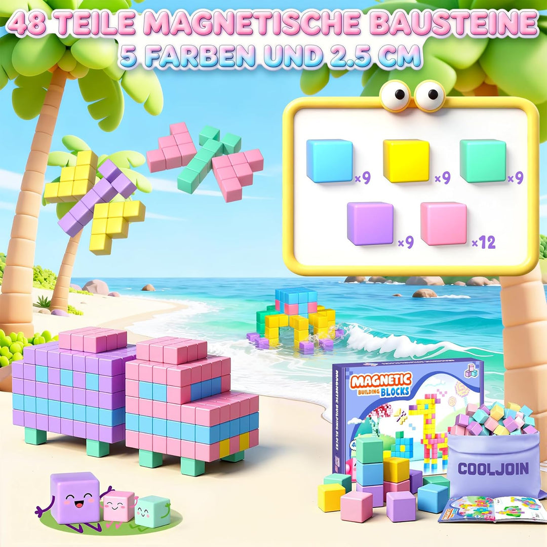 Magnetische Bausteine - Macaron Magnetbausteine,Pädagogisches Montessori Spielzeug ab 3 Jahre,48PCS