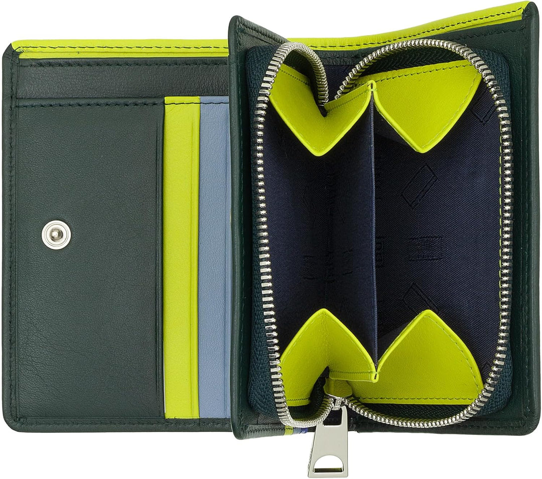 DUDU Kleine Damen-Brieftasche aus farbigem Leder mit Kartenfächern und Münzfach mit Reissverschluss