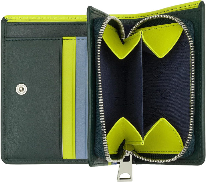DUDU Kleine Damen-Brieftasche aus farbigem Leder mit Kartenfächern und Münzfach mit Reissverschluss
