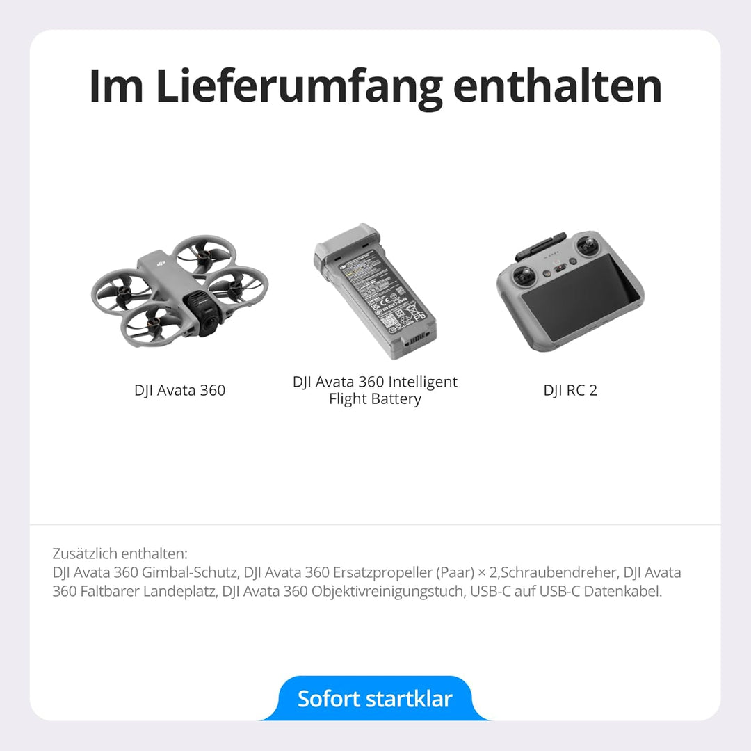 DJI Avata 360 (RC 2), 360°-Drohne mit 1-Zoll-8K-360°-Imaging für FPV- und Luftaufnahmen, 360°-Kamera