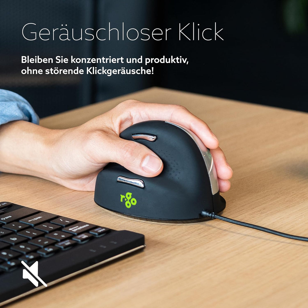 R-Go HE Ergonomische Maus, Für linkshänder, Mit Break-Software, (USB C Kabelkabelgebunden + USB A Ko