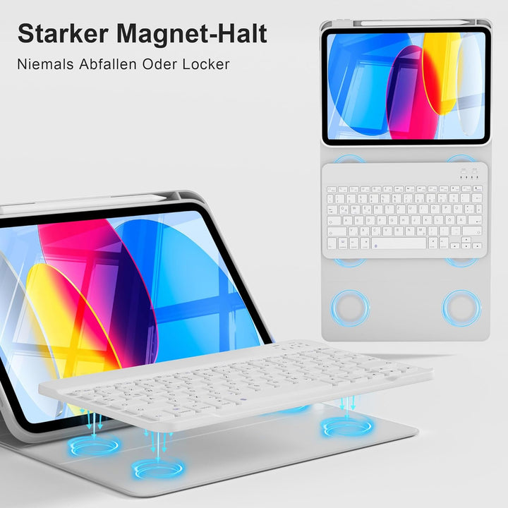 Hülle mit Tastatur für iPad A16 11/10 Generation (2025/2022, 11/10.9 Zoll) - QWERTZ Deutsches Layout