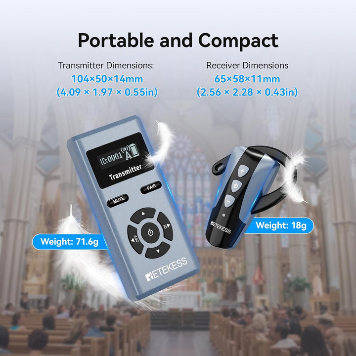 Retekess TT106S Drahtloses Tourguide-System, Ohrbügel-Empfänger, 2.4GHz, One-Touch-Bedienung, 200 m,