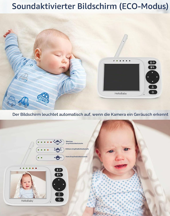 HelloBaby Babyphone mit 2 Kameras ohne WLAN, 3,2 Zoll Bildschirm