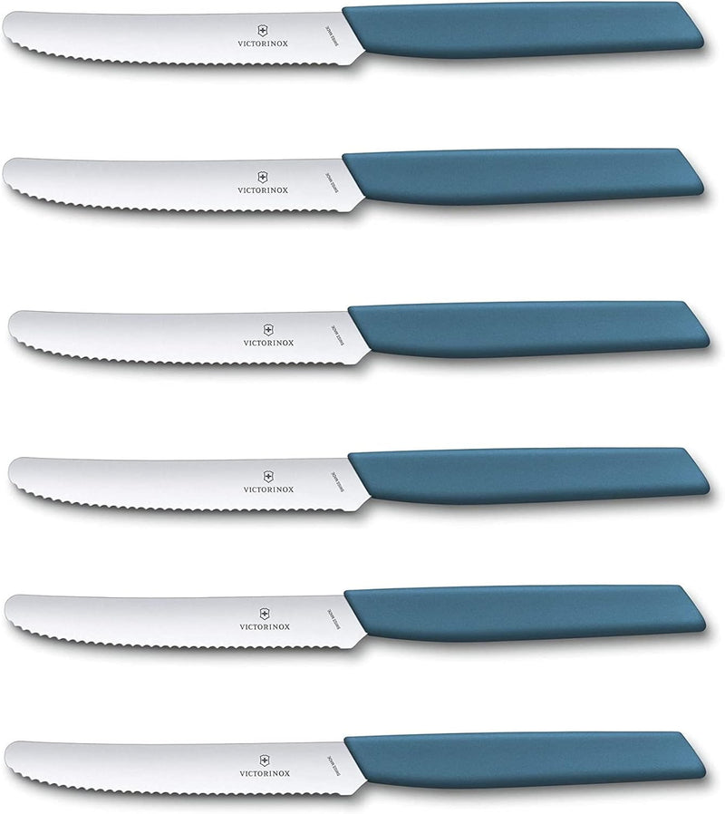 Victorinox 6 Stück Tafelmesser - Tomatenmesser Swiss Modern mit Wellenschliff rostfrei - Swiss Made
