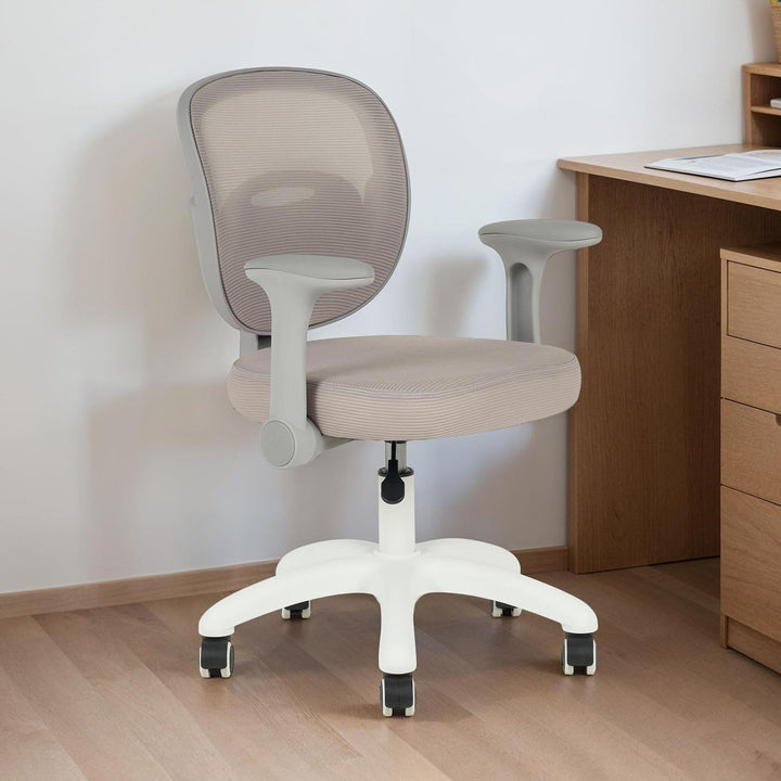 IDIMEX Kinderdrehstuhl Amelia höhenverstellbar mit Armlehnen in grau & beige - Ergonomischer Kinder-