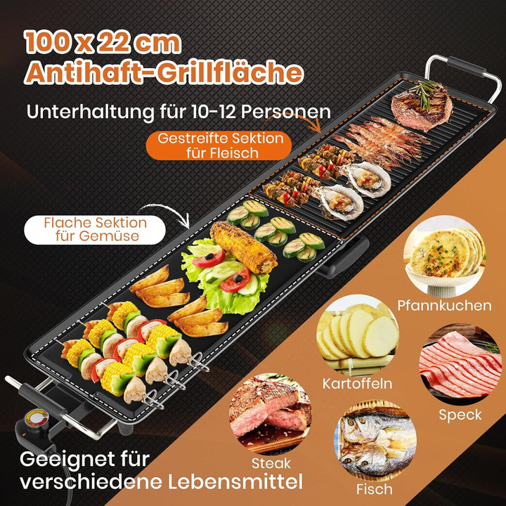 GOPLUS elektrischer Grillplatte, 100 x 22 cm, 1800W Teppanyaki Grillplatte mit 4-stufig Temperatur,
