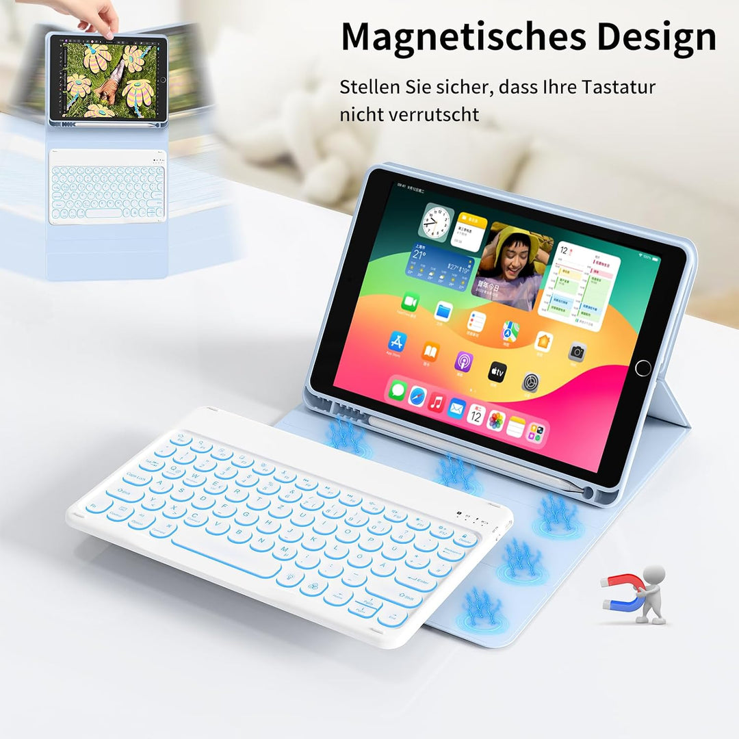 aoub Hülle mit Tastatur für iPad 9./ 8. / 7. Generation, Beleuchtete Tastatur mit Hülle für iPad 10,