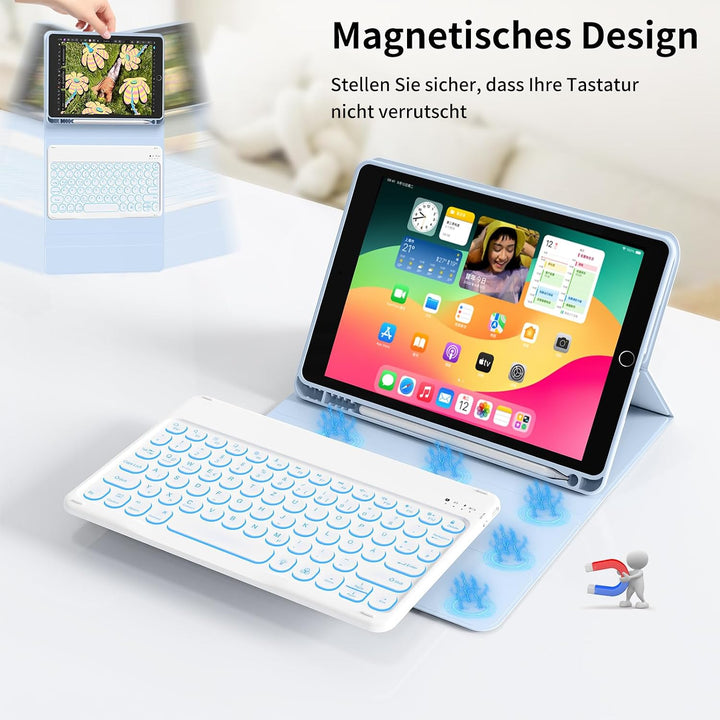 aoub Hülle mit Tastatur für iPad 9./ 8. / 7. Generation, Beleuchtete Tastatur mit Hülle für iPad 10,