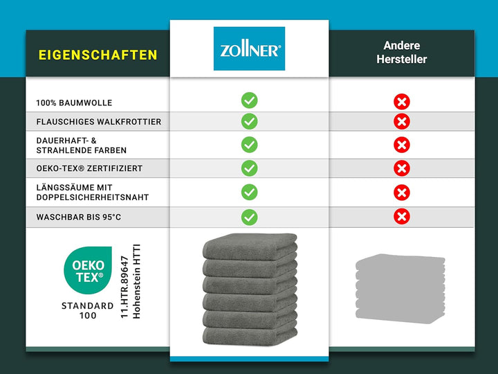 ZOLLNER 6er Set Handtücher, 50x100 cm, Baumwolle, Kochfest, Taupe 50 x 100 cm Braun, 50 x 100 cm Bra