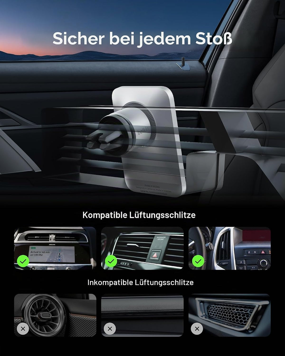 Belkin PRO Kfz-Halterung mit MagSafe für iPhone 13 Serie (magnetische Autokupplung für alle iPhone 1