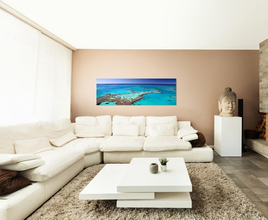 Paul Sinus Art Panoramabild auf Leinwand und Keilrahmen 150x50cm Great Barrier Riff Meer Insel
