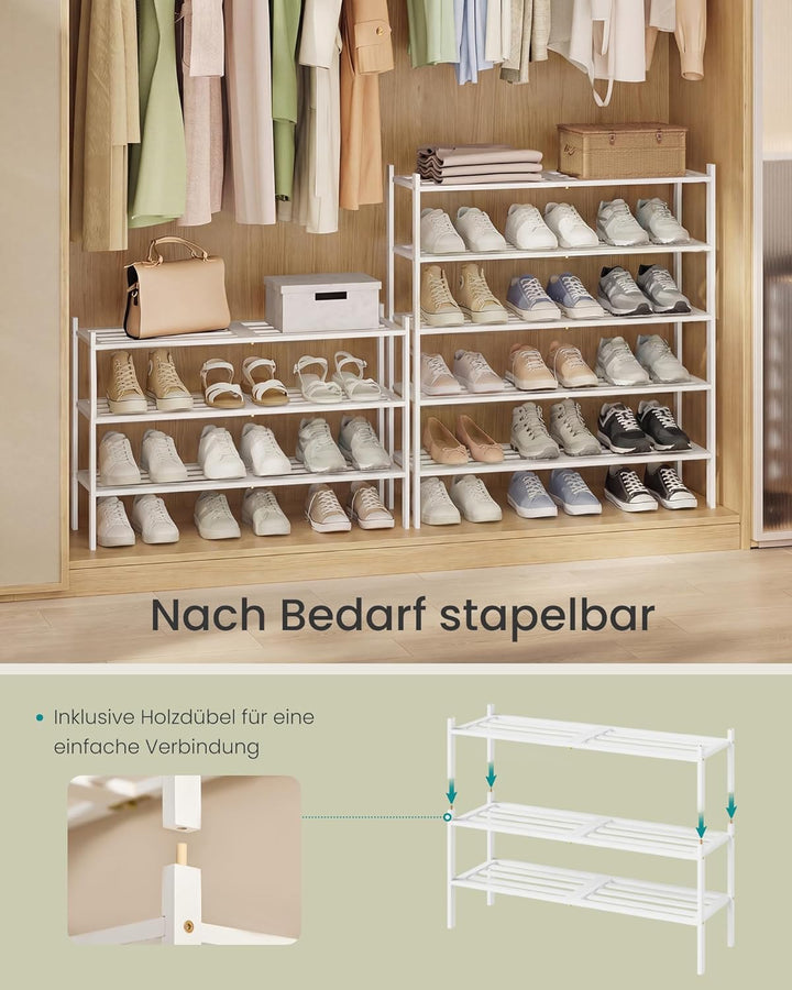 SONGMICS Schuhregal aus Bambus, Schuhablage 3 Ebenen, stapelbar, platzsparend, Regal für Flur, Wohnz