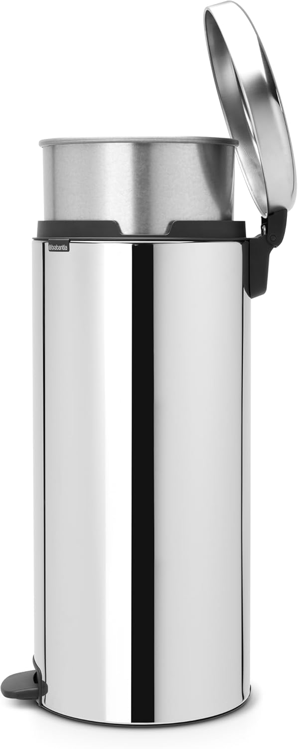 Brabantia Treteimer mit Inneneimer aus Metall, plastik metall, Glänzender Stahl, 30L 30 Liter Brilli
