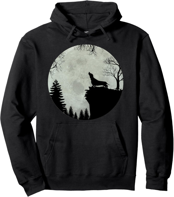 Dackel Dachshund Teckel Jault vor Mond Geschenkidee Pullover Hoodie