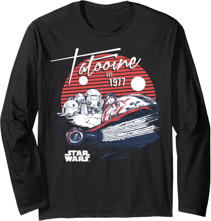 Star Wars Luke Skywalker Tatooine Est 1977 Striped Poster Langarmshirt