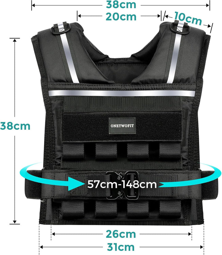 ONETWOFIT Verstellbare Gewichtsweste für Herren 20kg,Weighted Vest Ruckwesten zum Gehen mit Reissver