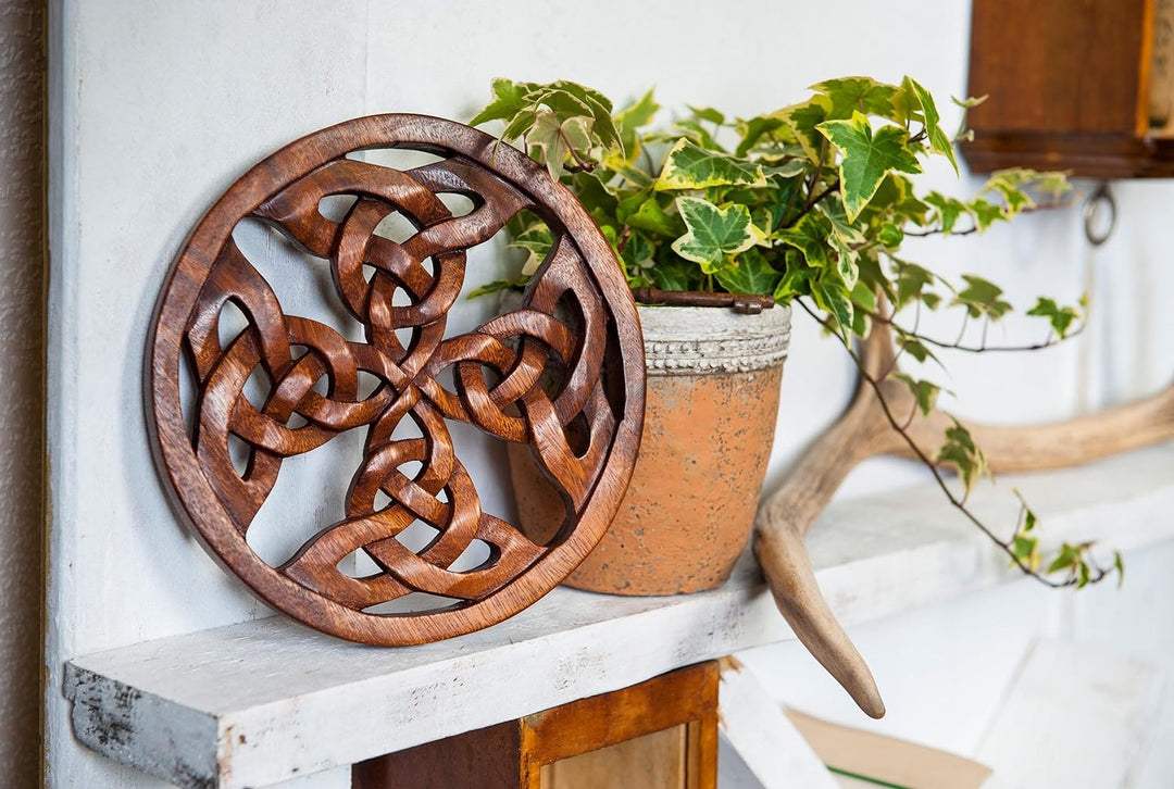 Windalf Keltenkunst Holz Wanddeko KELTISCHES KREUZ Ø 19 cm Wandrelief aus keltischen Unendlichkeitsk