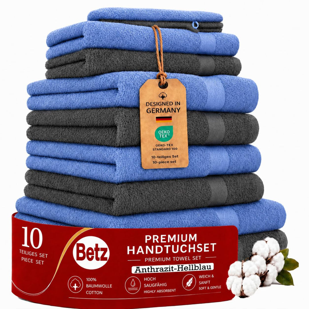 Betz 10-TLG. Handtuch-Set Premium 100% Baumwolle 2 Duschtücher 4 Handtücher 2 Gästetücher 2 Waschhan