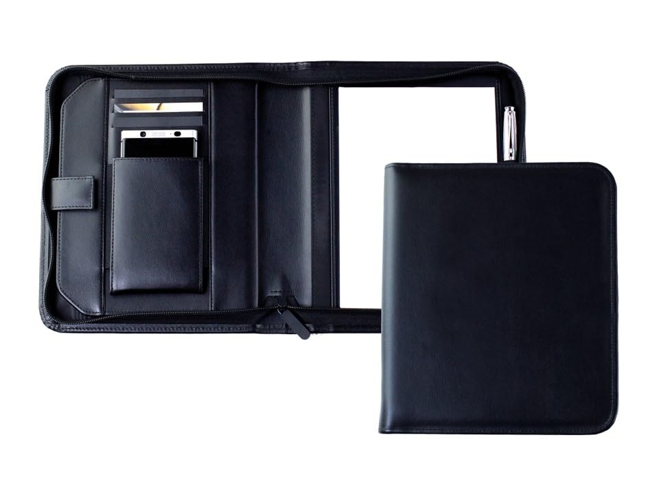 DELMON VARONE - Personalisierbare Tablet und Smartphone Schreibmappe DIN A5 aus Premium Boxcalf Lede