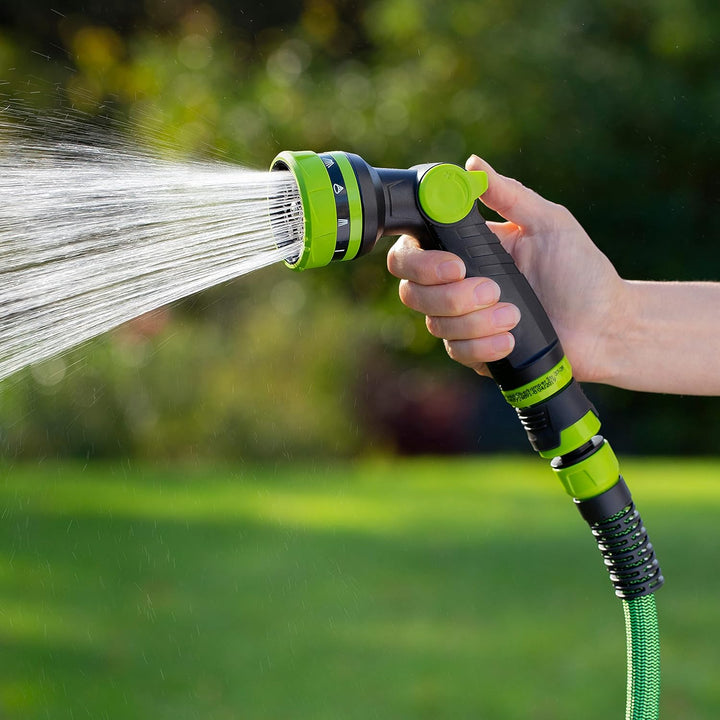 Werkzeyt Flexibler Gartenschlauch - 7,5-15 m - Inkl. Multifunktionsbrause - Strapazierfähig - Kein V