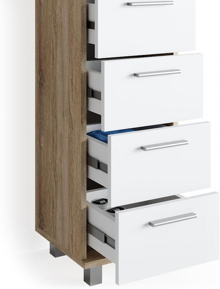 Vicco Badschrank Ilias, Sonoma/Weiss, 30 x 95 cm, Sonoma