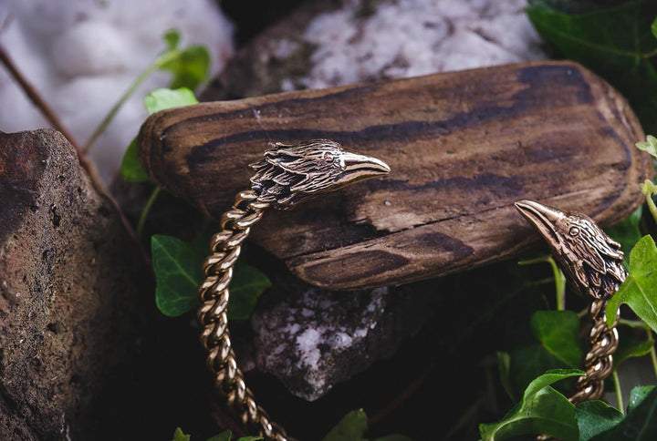 Windalf Männer Armreif RAVON Ø 6.5 cm Vikings Raben Odin Schmuck Armschmuck Handarbeit aus Bronze