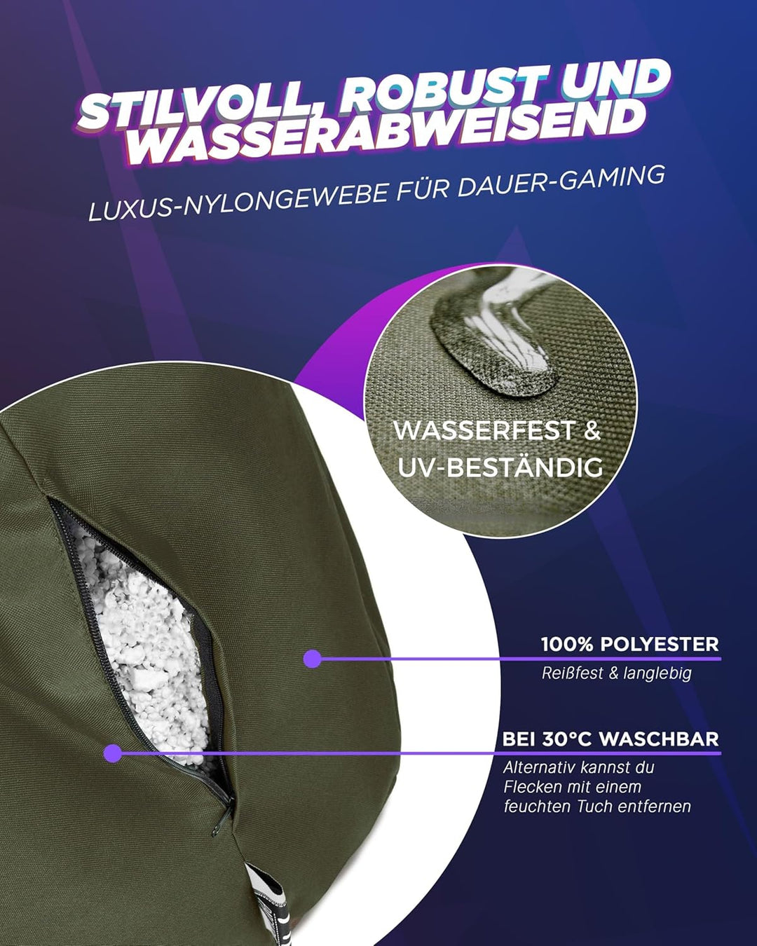 PATCH HOME Gamer Sessel Sitzsack Beanbag in 2 verschiedenen Grössen und 25 XXL - 80cm Durchmesser, 3
