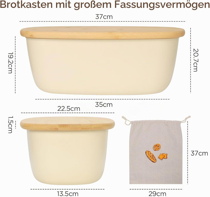 VINATO Brotkasten mit Schneidebrett, 37x22,5x14cm (6L), Brotdose mit hochwertigem Bambusdeckel &amp; Bro