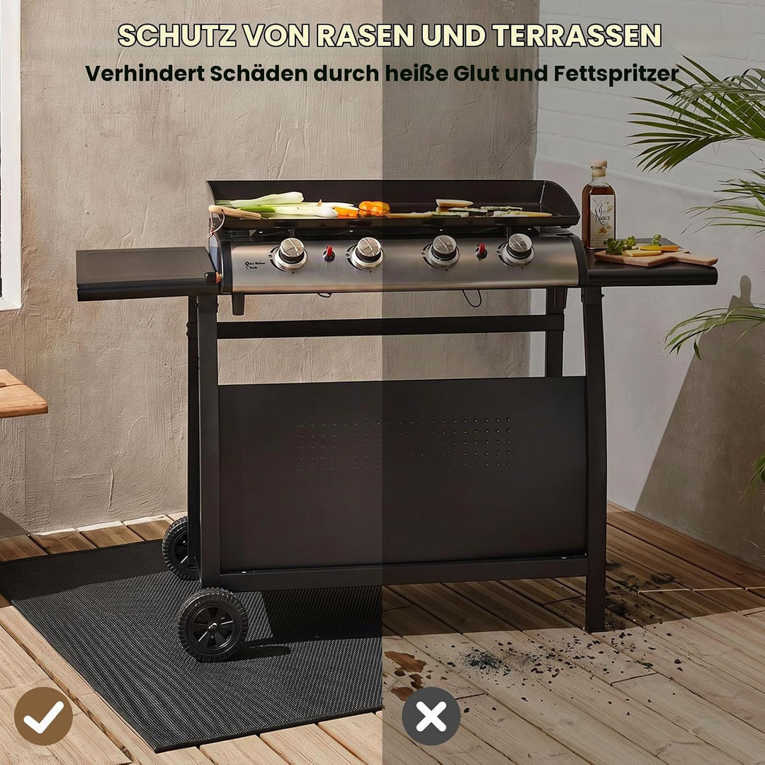 Grillmatte Bodenschutz, 102x152cm Feuerfeste Unterlage 3 Schicht Feuerschutzmatte Bodenschutzmatte,