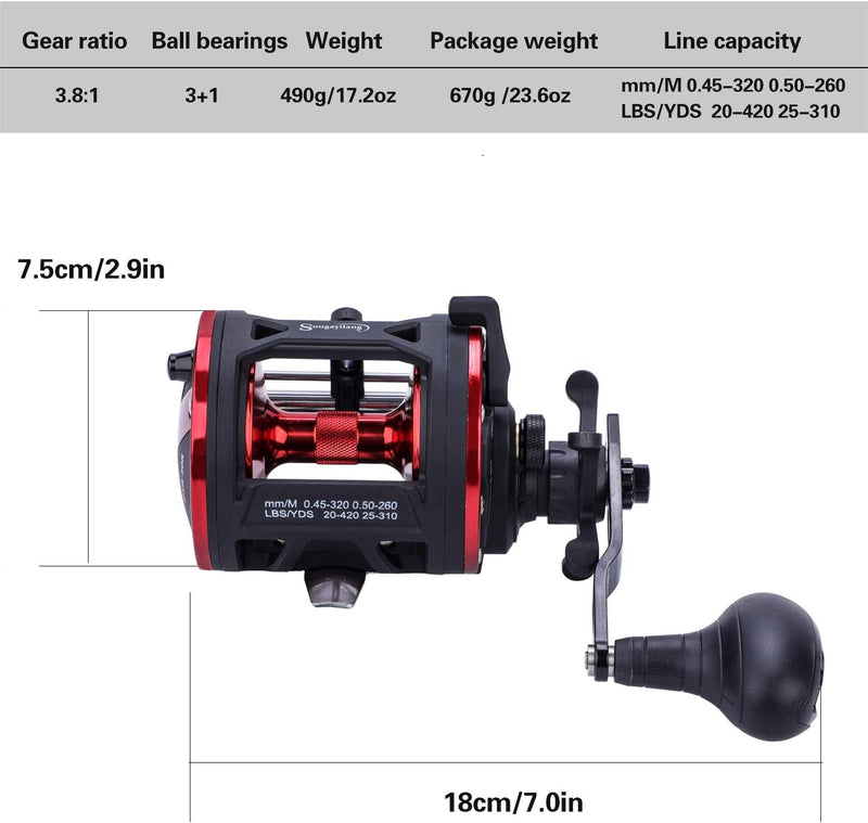 Sougayilang Trolling Reel Level Wind Conventional Reel Graphit Body Fishing Reel, Durable Stainless-