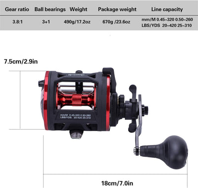 Sougayilang Trolling Reel Level Wind Conventional Reel Graphit Body Fishing Reel, Durable Stainless-