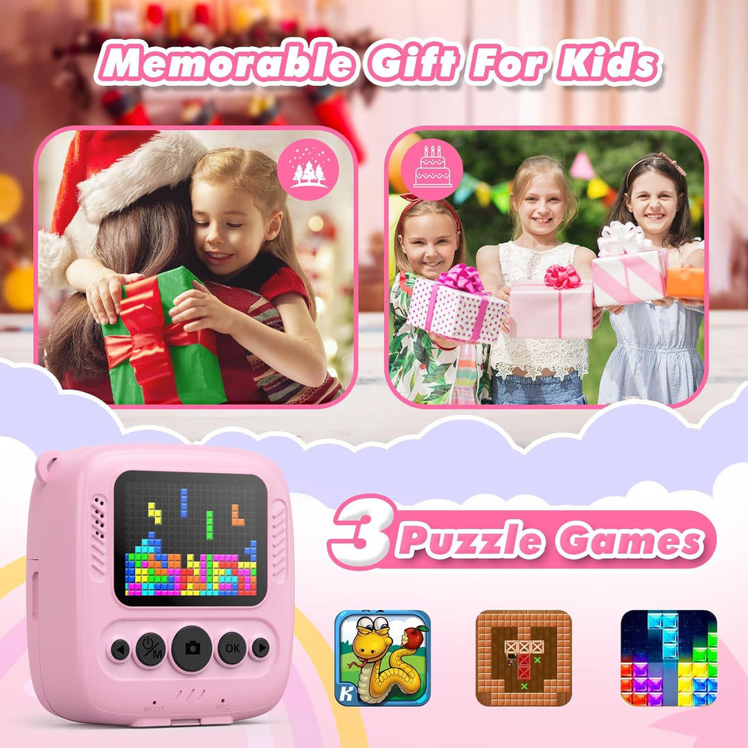 CalineGam Kinderkamera Sofortbildkamera, 48MP Sofortbildkamera Kinder mit 32GB Karte & Druckpapier,