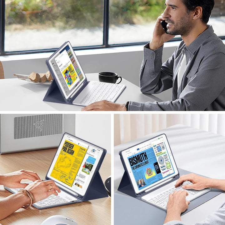 Tastatur Hülle für iPad 9./ 8./ 7.Gen (2021/2020/2019) mit Stifthalter, Soft TPU Schutzhülle, magnet