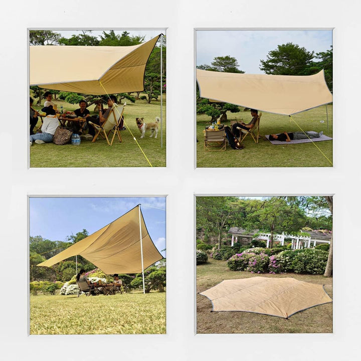 Baogu 3x3m Zeltdach Zeltplane Camping Tarp mit Stützstange, Erdnägeln und Nylonschnur Orange, Orange