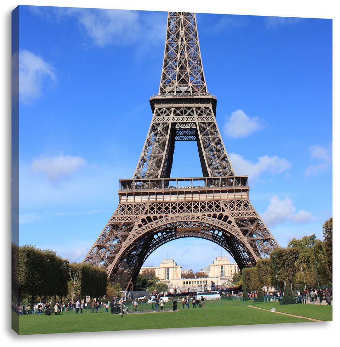 Eifelturm Paris, Format: 70x70 auf Leinwand, XXL riesige Bilder fertig gerahmt mit Keilrahmen, Kunst