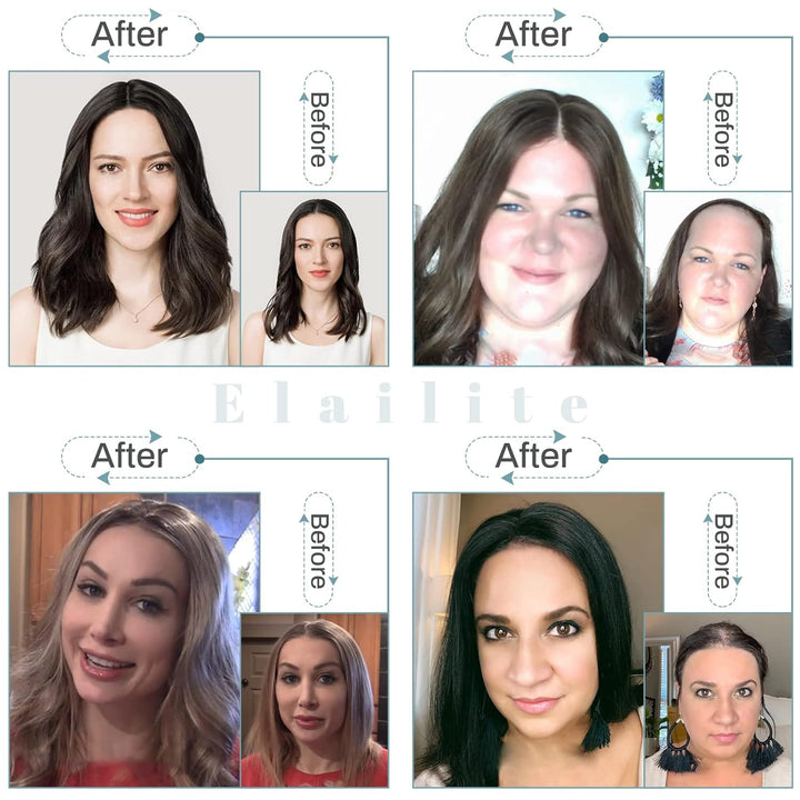 Elailite Clip in Toupet Frauen, Echthaar Topper, Seide Basis Clip in Extensions Haarteil 130% Dichte