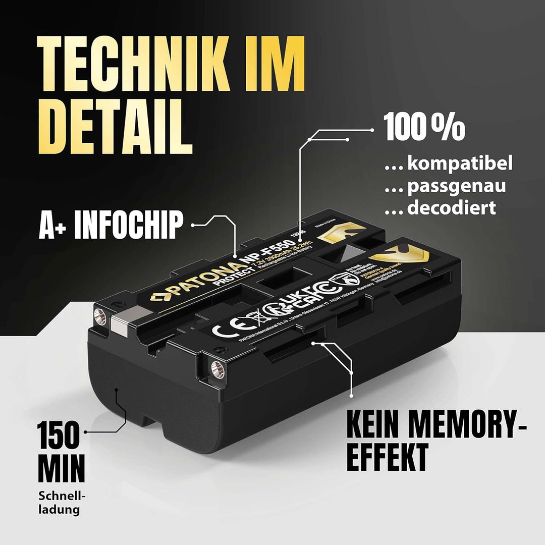 PATONA 2X Protect V1 Akku NP-F550 Kompatibel mit Sony NP-F950 NP-F930 NP-F750 NP-F730