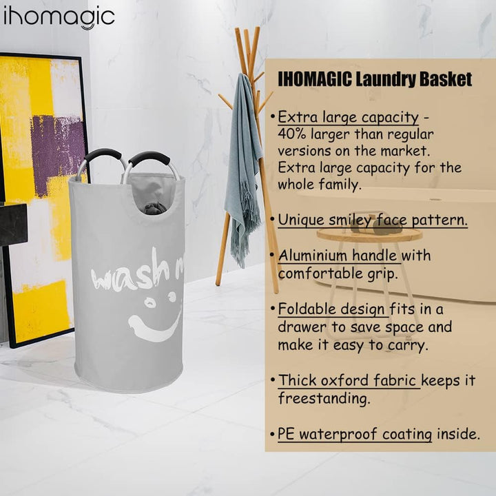 Grosser Wäschekorb 115L, Faltbar Wäschesammler, Lächelndes Muster Wäschetonne Stoff Wäschesack mit G