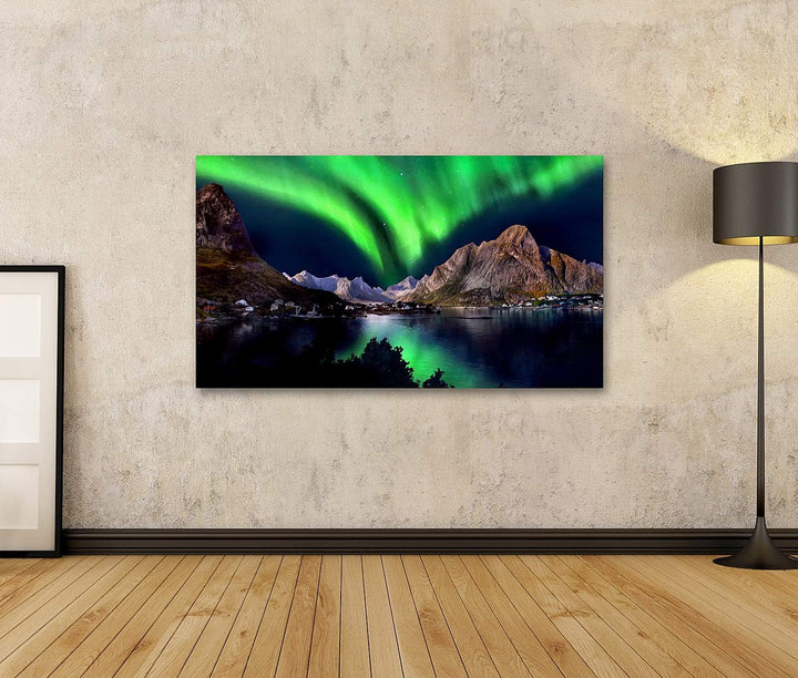 islandburner Bild auf Leinwand Bergsee Landschaft Natur Landschaft Nachthimmel Nordlichter Über Berg