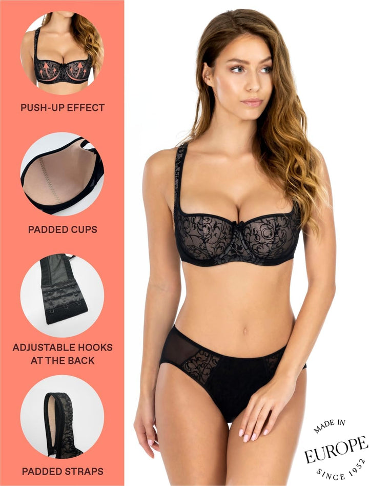 Rosme Lingerie Balconette-BH für Damen, Kollektion Grand 70B Schwarz 2, 70B Schwarz 2