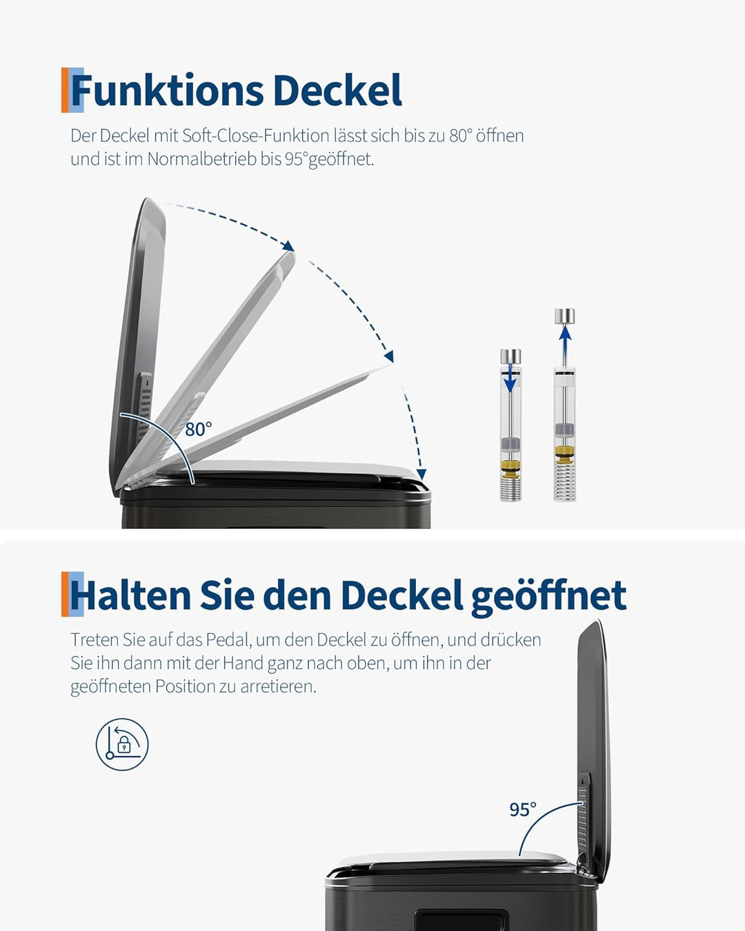 Mülleimer Küche 2 x 15 L aus Edelstahl, 2 Fächer Treteimer mit Softclose-Deckel, Abfalleimer mit Rut