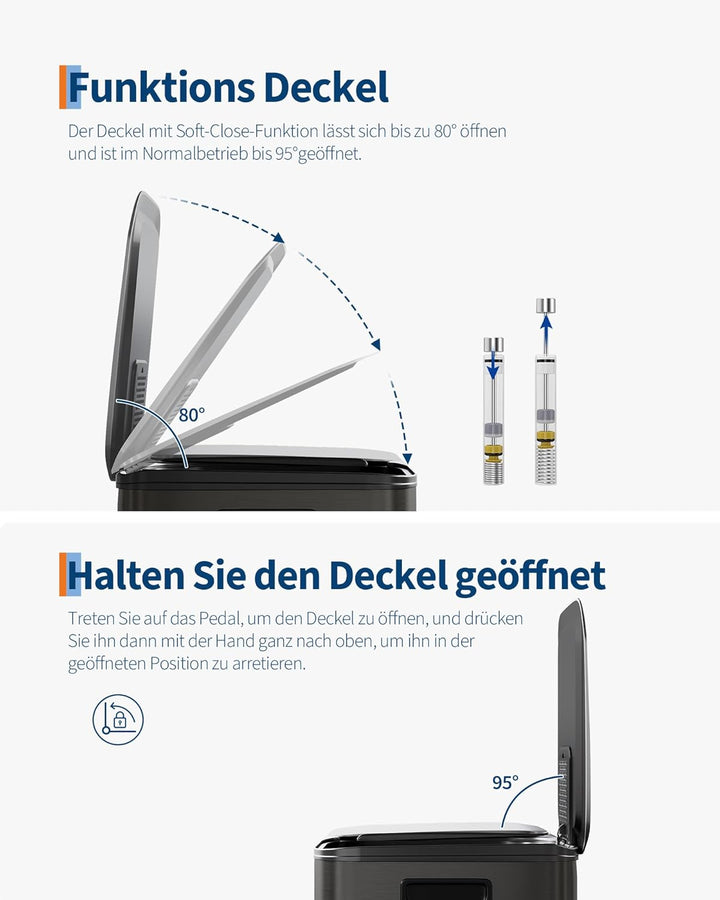 Mülleimer Küche 2 x 15 L aus Edelstahl, 2 Fächer Treteimer mit Softclose-Deckel, Abfalleimer mit Rut