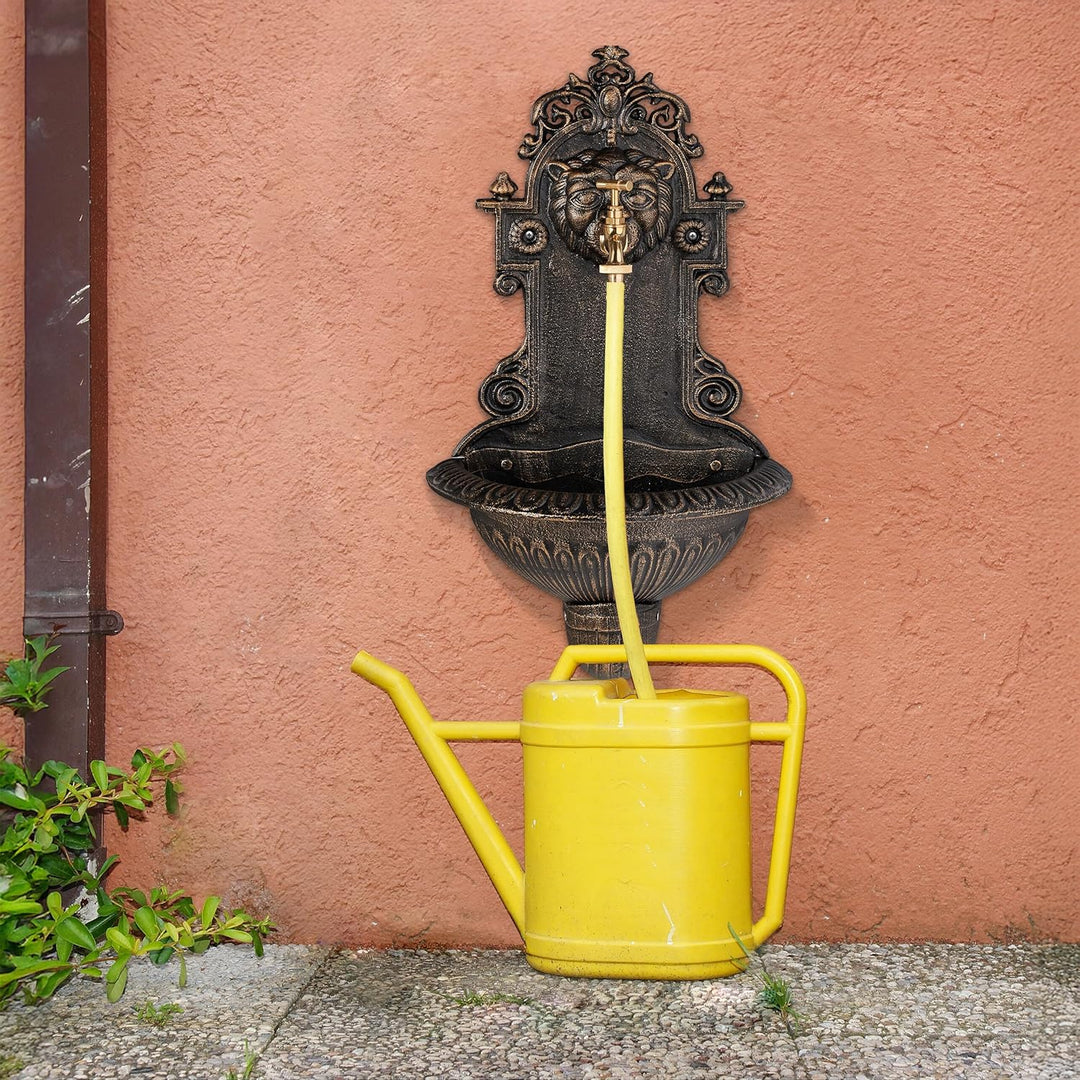 Relaxdays Wandbrunnen, Wasserspeier, Waschbecken &amp; Wasserhahn, Gartenbrunnen HBT 61 x 35 x 18 cm, Gu