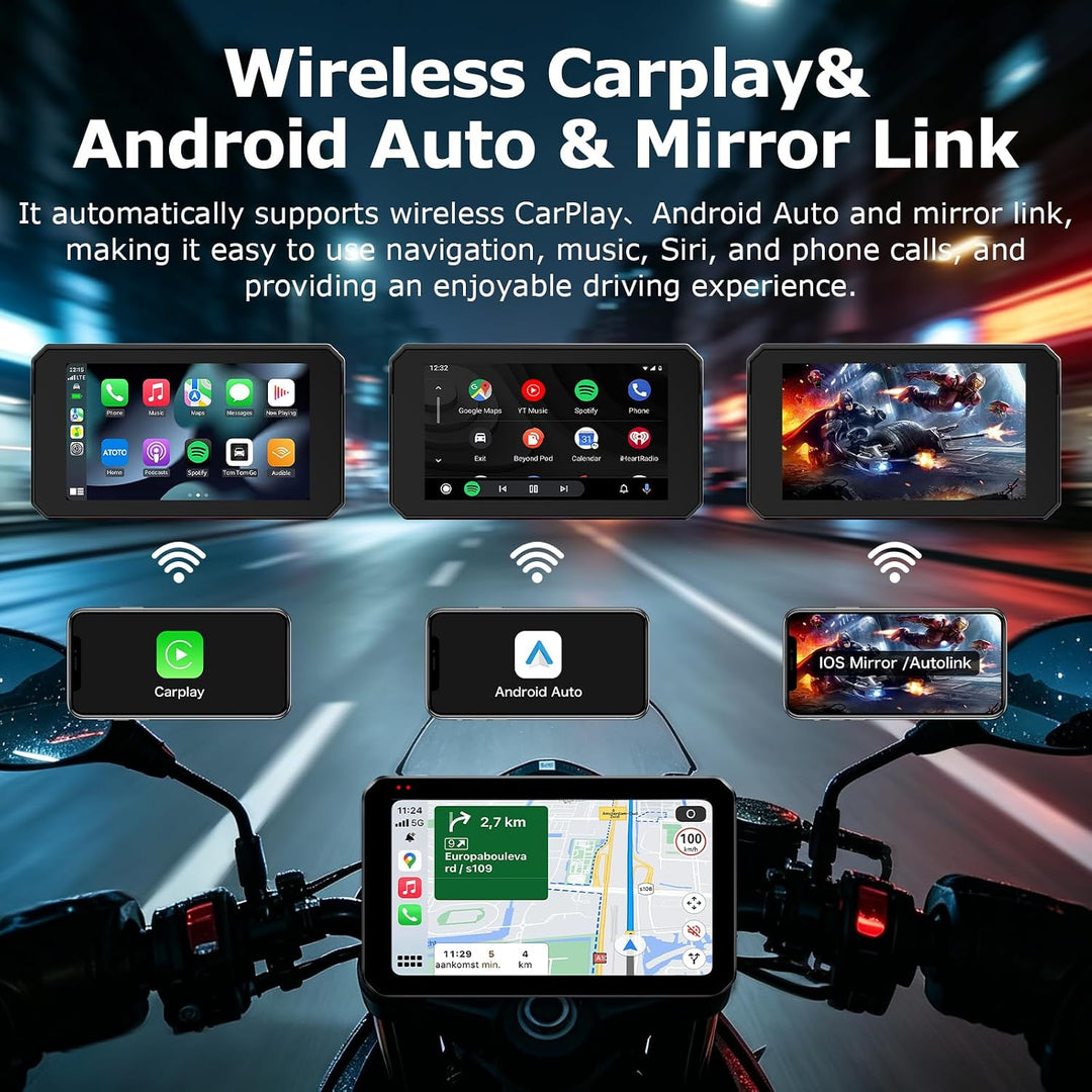 5 Zoll Motorrad Carplay Display, IP67 Ganzkörper Wasserdicht Motorrad navi Bluetooth GPS Siri/GOO-gl