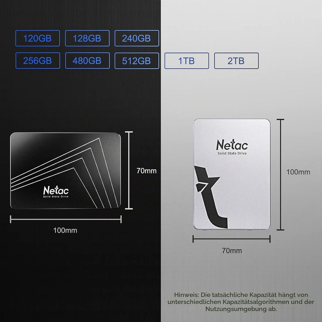 Netac SSD 256GB, SSD Festplatte Intern Sata 3.0 2,5 Zoll für Laptop, PC, Desktop, PS5 (N530S, Alumin