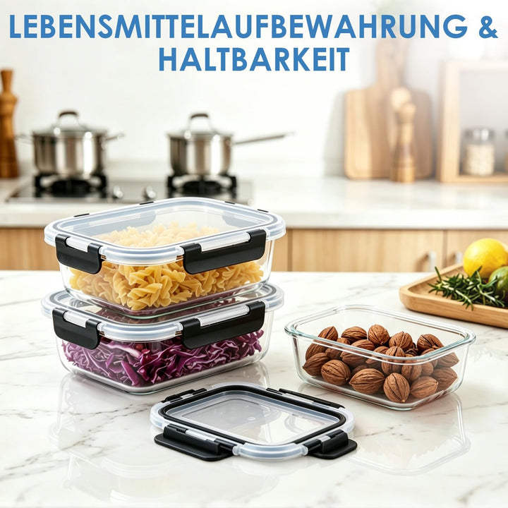 Hotec Glas-Frischhaltedosen Set, (4er-Pack), Auslaufsicher, BPA-frei, Mikrowellen-, Ofen-, Gefrier-