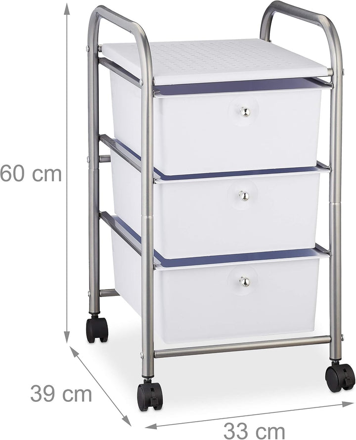Relaxdays Badrollwagen, 3 Schubladen, Metall & Kunststoff, Rollcontainer Bad, Kosmetik, HxBxT: 60 x