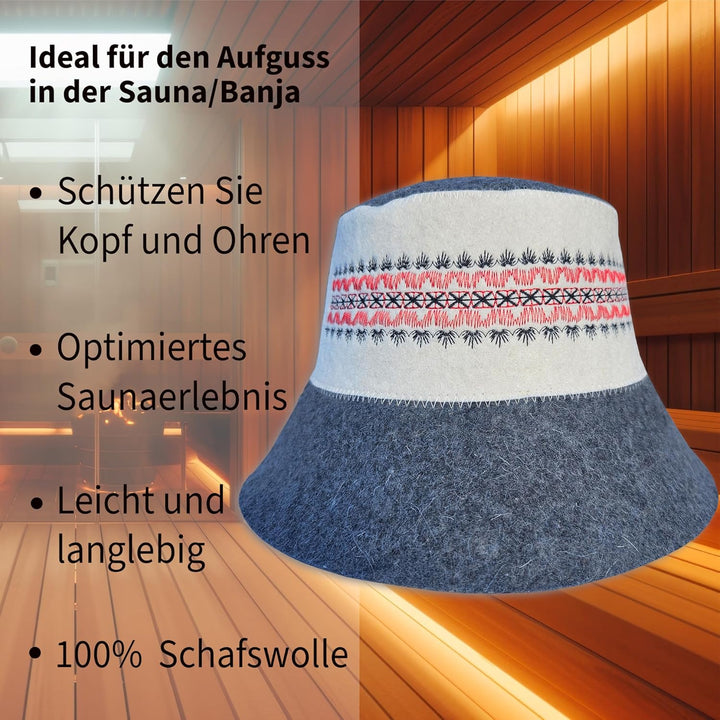 Saunahut Herren Perfekte Saunamütze aus 100% Filz - Sauna Hut Filzhut Sauna Mütze Herren Kopfbedecku