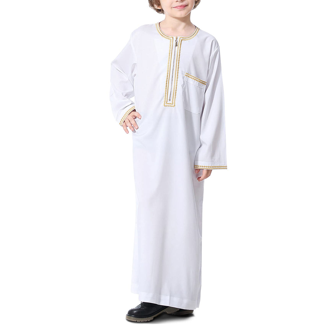 KRUIHAN Jungen Jubba Thobe,Langarm Kinder Abaya Kaftan,Arabische Robe mit Reissverschluss für Jungen